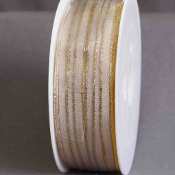 Nastro in Taffetà con bordo lurex - 30 M (1130-005-70-30) crema/oro F3425