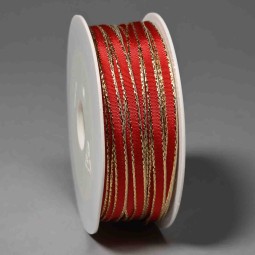 Nastro in Taffetà rosso con bordo lurex - 5 Mm x 30 M