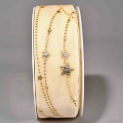 Nastro decorativo in velluto 38 MM stampato con stelle -Crema