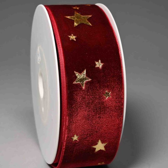 Nastro bordeaux "Golden Stars" - 38 Mm x 6 M