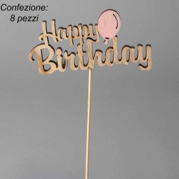 Scritta "Happy birthday" in pick 8 Pezzi - 24,5 Cm / Naturale-rosa