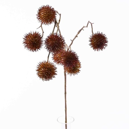 Ramo decorativo artificiale di Echinops cm. 81 con 8 fiori colore Marrone