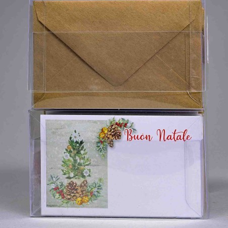 Biglietti natalizi e buste 7x11 CM - Varie Fantasie - Abete e pigne