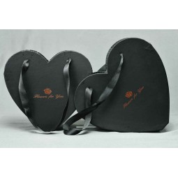 Scatole cuore nere in cartone con manici Set 2 pezzi - 27x25 / 23x22 cm