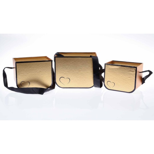 Borsetta in cartoncino - Set 3 pezzi 16.5x12x12,5 cm - 14x11x11,5 cm - 12.5x9x10 cm - Oro