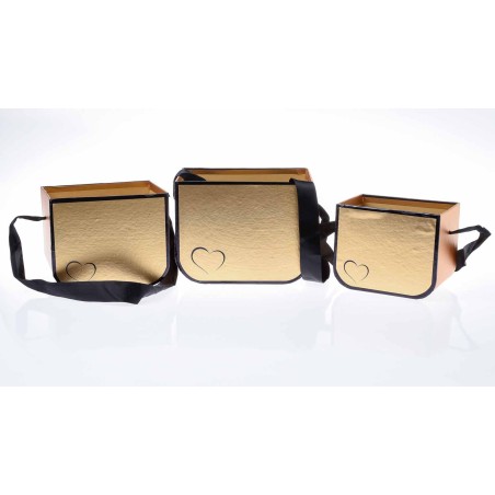 Borsetta in cartoncino - Set 3 pezzi 16.5x12x12,5 cm - 14x11x11,5 cm - 12.5x9x10 cm - Oro