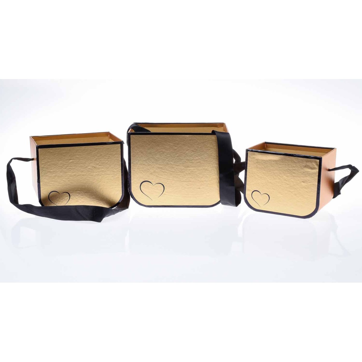 Borsetta in cartoncino - Set 3 pezzi 16.5x12x12,5 cm - 14x11x11,5 cm - 12.5x9x10 cm - Oro