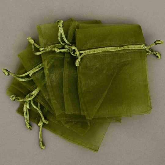 Sacchetti "Organza" 10 Pezzi - 9x12 Cm / Verde oliva