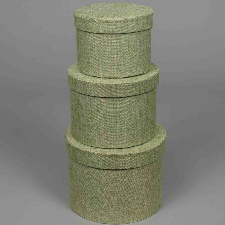 Scatole "Country" in tessuto "Lino" Set 3 Pezzi - 18x14 / 15x12 / 13x10 Cm - Verde salvia
