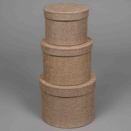 Scatole "Country" in tessuto "Lino" Set 3 Pezzi - 18x14 / 15x12 / 13x10 Cm - Avana