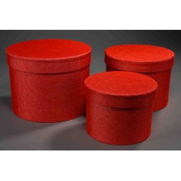 Scatole "Country" in tessuto "Lino" Set 3 Pezzi - 18x14 / 15x12 / 13x10 Cm - Rosso