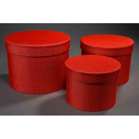 Scatole "Country" in tessuto "Lino" Set 3 Pezzi - 18x14 / 15x12 / 13x10 Cm - Rosso