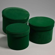 Scatole tonde in velluto Set 3 Pezzi - 18x14 / 15x12 / 13x10 Cm - Verde scuro