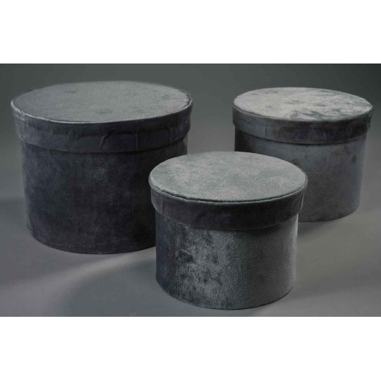 Scatole tonde in velluto Set 3 Pezzi 18x14 - 15x12 - 13x10 Cm - Grigio scuro