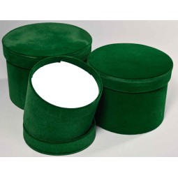 Scatole tonde in velluto Set 3 Pezzi 18x14 - 15x12 - 13x10 Cm - Verde scuro