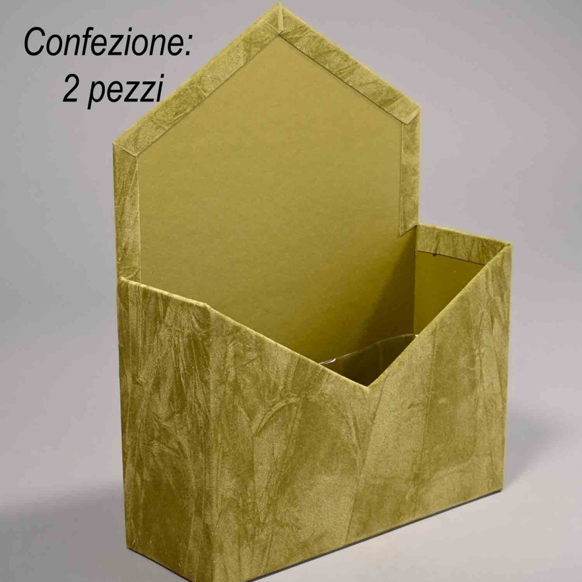 Buste in cartoncino ricoperte in velluto / Set 2 Pezzi 19,5x6,5x13,5 Cm - Verde