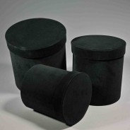 Scatole tonde in velluto Set 3 Pezzi - 18x14 / 15x12 / 13x10 Cm - Nero