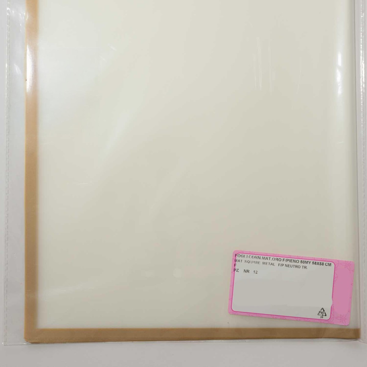 Fogli "Mat square"con bordo 12 Pezzi 50 My - 58x58 Cm / Bianco bordo oro