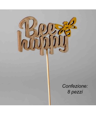 Scritta "Bee Happy" in pick - 8 Pezzi - Naturale