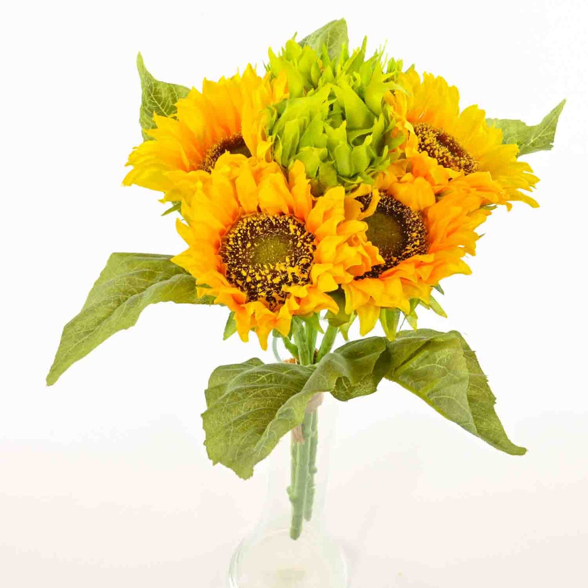 Mazzo di girasoli da 3 steli con raphia - Giallo