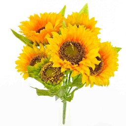 Mazzo di girasoli ramificato con 6 fiori con raphia - Giallo