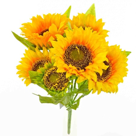 Mazzo di girasoli ramificato con 6 fiori con raphia - Giallo