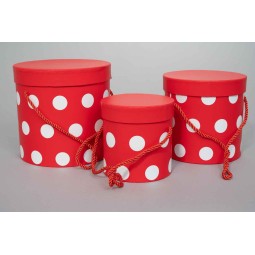 Scatole tonde a pois con coperchio  Set 3 Pezzi - 17x17 / 15x15 / 12x12 Cm - Rosso