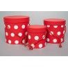 Scatole tonde a pois con coperchio  Set 3 Pezzi - 17x17 / 15x15 / 12x12 Cm - Rosso