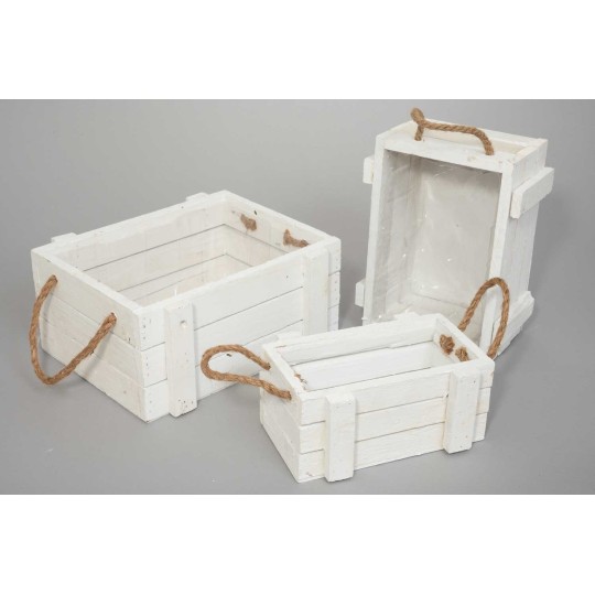 Cassette rettangolari in legno bianco - Set 3 Pezzi