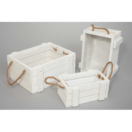 Cassette rettangolari in legno bianco - Set 3 Pezzi