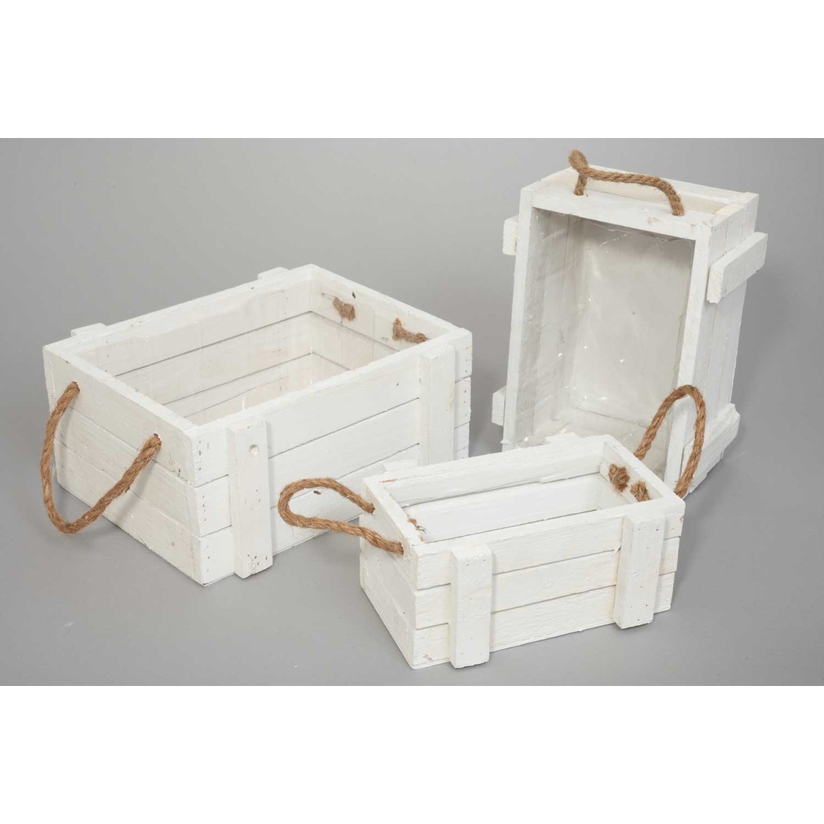 Cassette rettangolari in legno bianco - Set 3 Pezzi