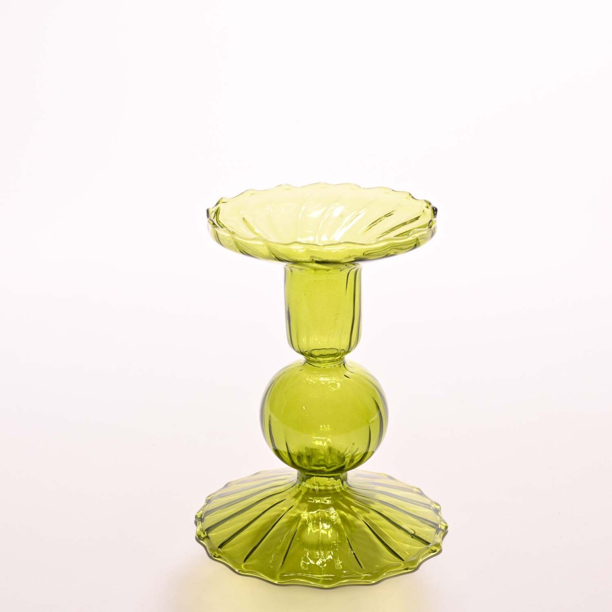 Candeliere in vetro - Verde oliva / Altezza 11,5 Cm