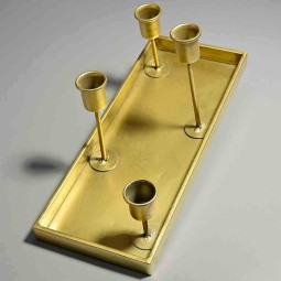 Portacandele in metallo dorato - 30x12 Cm