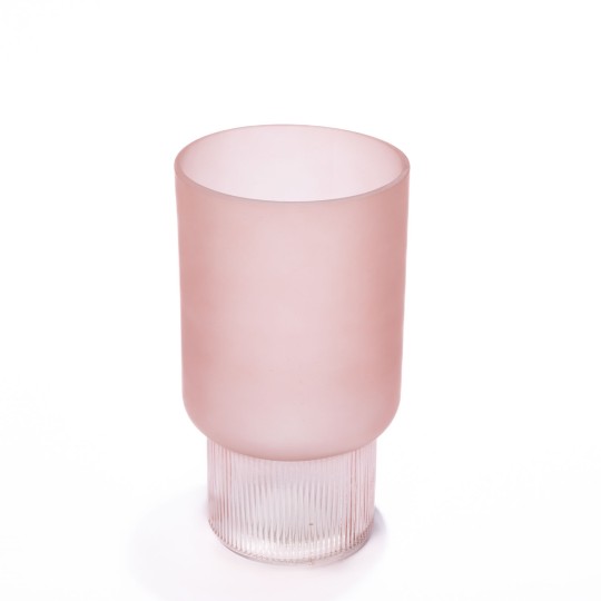 Vaso decorativo in vetro rigato rosa - D 14x25,5 Cm