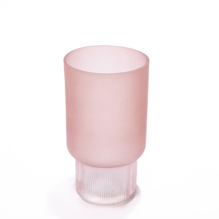 Vaso decorativo in vetro rigato rosa - D 14x25,5 Cm