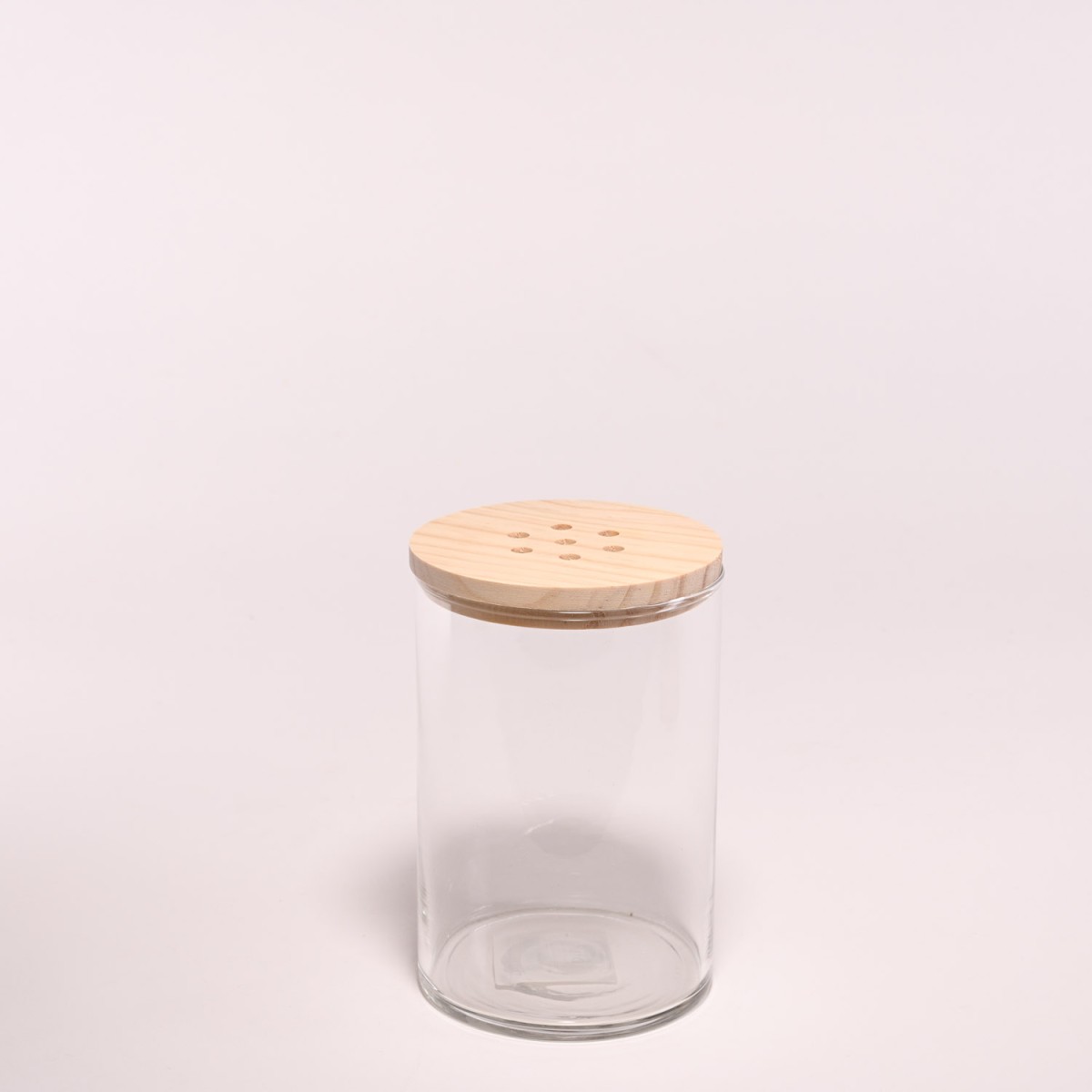 Vaso in vetro con tappo in legno traforato – H 15,8 CM