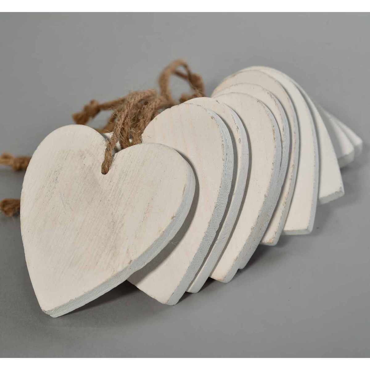 Cuori in legno da appendere 10 Pezzi - Bianco / 7 Cm