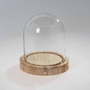 Campana in vetro con base in legno e LED - D 12 Cm / H 13 Cm