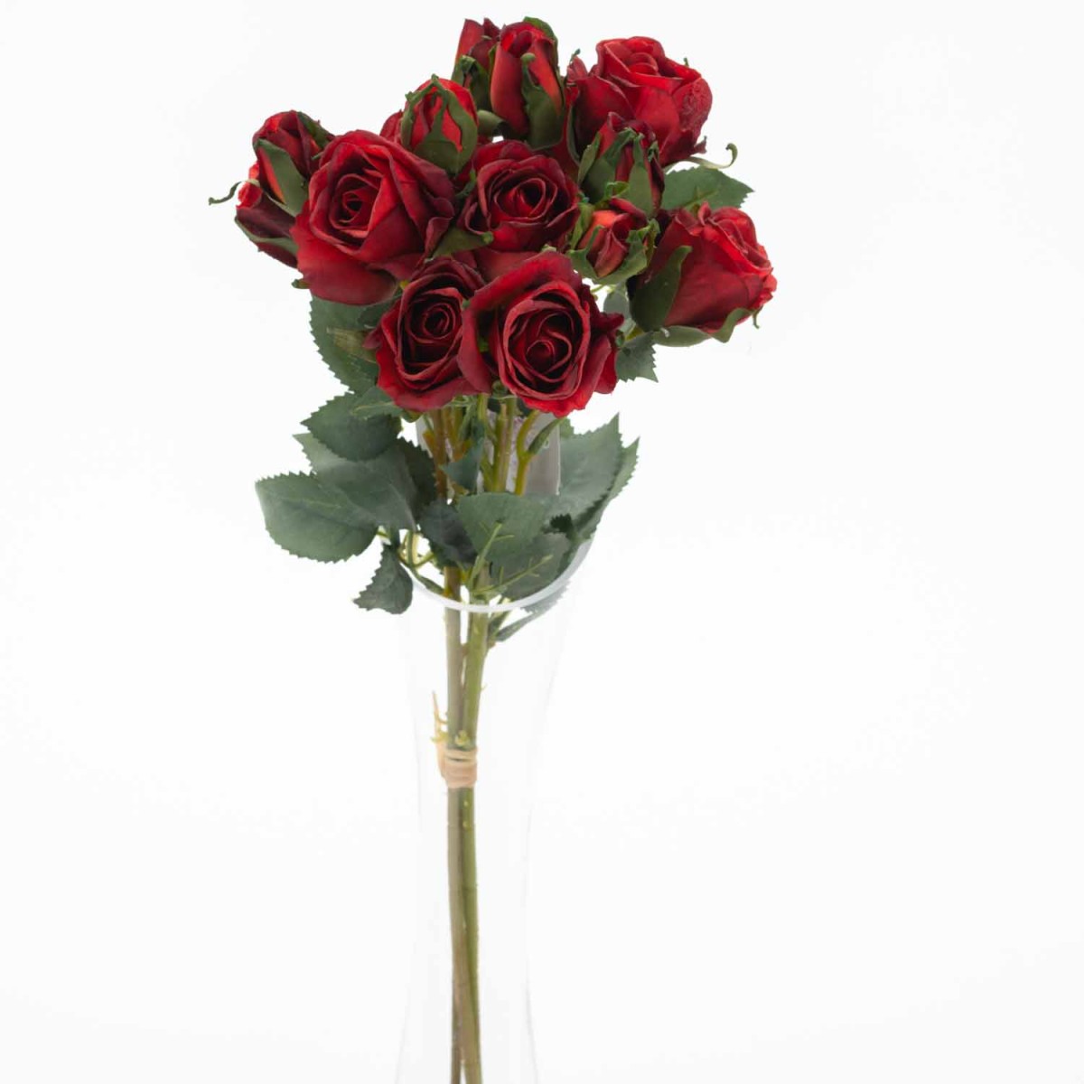 Rose in bouquet con boccioli - 40 cm in due colori - Rosso