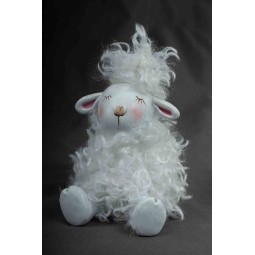 Pecorella in poliresina seduta - 5x8x10 Cm / Bianco