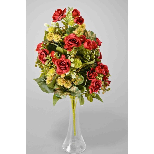 Rose in mazzo frontale 47 cm - Rosso