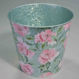 Secchiello in metallo con stampe floreali - 17,5x16,5 Cm / Grigio