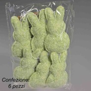 Conigli in tessuto da appendere 6 Pezzi - 10x5,5 Cm / Verde salvia