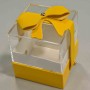 Scatola in cartoncino con coperchio in plexiglass e fiocco - 6,5x6,5x7 Cm / Giallo