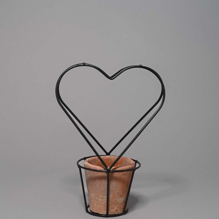 Vaso con supporto a forma di cuore in metallo - 10x24 Cm / Nero