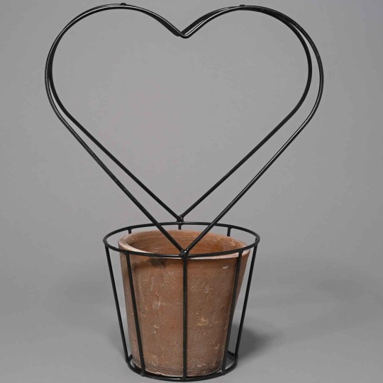 Vaso con supporto a forma di cuore in metallo - 14x34 Cm / Nero