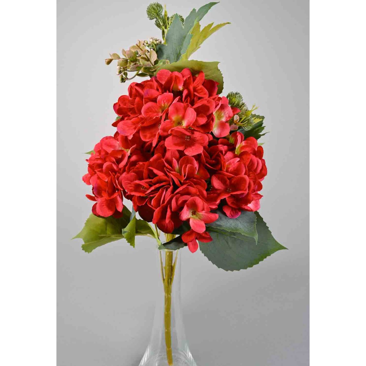 Ortensie  in mazzo frontale - 55 Cm / Rosso