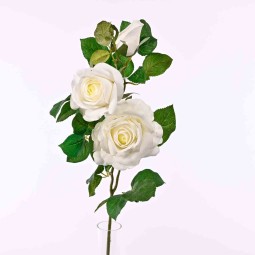 Rosa in ramo effetto "Real touch" - 70 Cm / Bianco