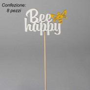 Scritta "Bee Happy" in pick  8 Pezzi - 24,5 Cm / Bianco