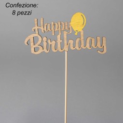 Scritta "Happy birthday" in pick 8 Pezzi - 24,5 Cm / Naturale-giallo